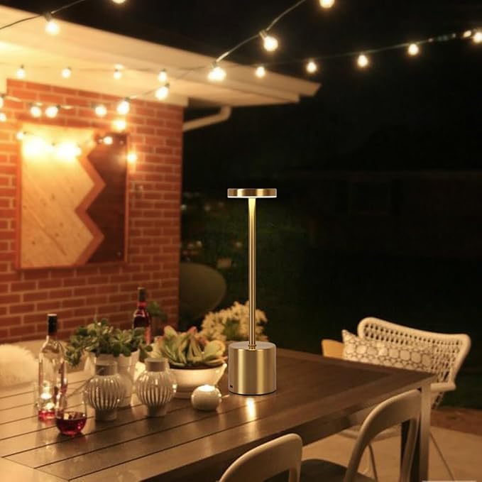 2 Pack LED Rechargeable Cordless Table Lamps,Portable Outdoor 5000 mAh Battery Operated Table Light Touch Control 3 Color Dimmable Touch Lamp for Patio/Cofee/Restaurant/Camping/Dining/Bedroom-Gold