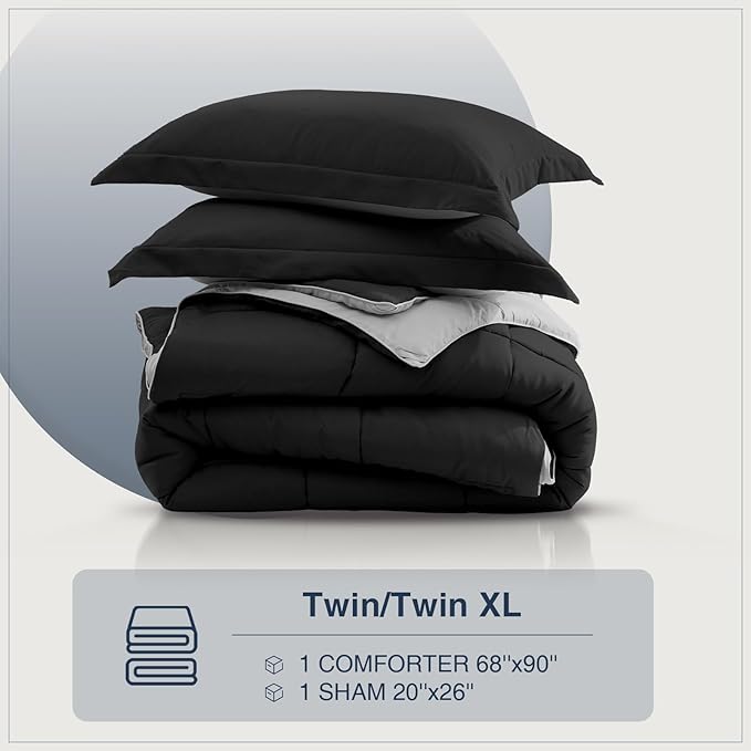 satisomnia Twin Comforter Set, Black Bedding Comforters Twin XL Size, 2 Pieces Down Alternative Bed Comforter Lightweight, Soft Quilted Bed Set Breathable, Reversible All Season Bedding Sets