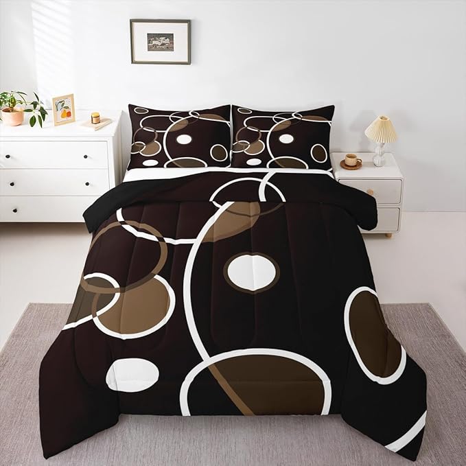 Erosebridal Black and White Modern Bedding Sets Queen Abstract Art Comforter Set, Stripe Circle Down Comforter Geometric Bed Set, Lines Quilted Duvet Luxurious Kids Teen Aults Room Decor