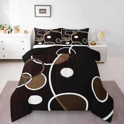 Erosebridal Geometric Comforter Full Circle Stripe Bedding Set, Duvet Insert Abstrat Modern Quilt Set, Black White Brown Bedding Comforters & Sets Breathable Cozy 3pcs with 2 Pillowcases