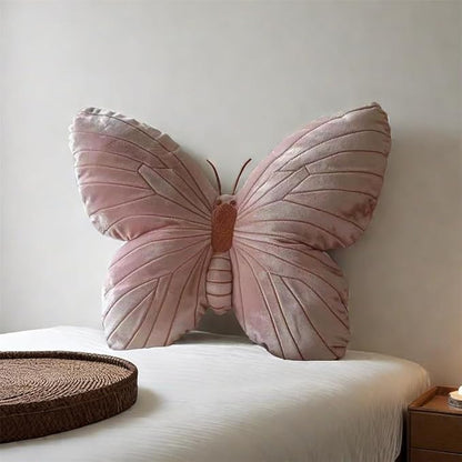 Butterfly Shaped Throw Pillow - Soft Stuffed Seat Cushion Pad, Pink Plush Velvet Decorative Animal Pillow for Couch, Living Room, Bed