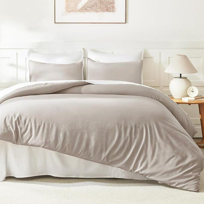 Litanika Linen Grey Comforter Set Queen Size, 3 Pieces Lightweight Solid Bedding Comforter Set, All Season Fluffy Bed Set (90x90In Comforter & 2 Pillowcases)