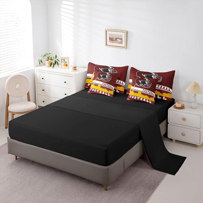 Erosebridal Football 7 Pcs Comforter Set King Football Fans Bedding for Kids Football City Sheet Set Bed in A Bag Red Yellow Rugby Competition Room Decor Sports Ball Game Quilt