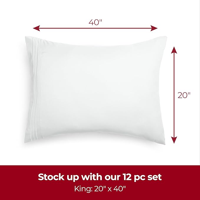 Mellanni Pillow Cases - Luxury, Extra Soft, Cooling Pillow Covers - 12 PC Iconic Collection Pillowcases - Envelope Closure(King 20" x 40", White)