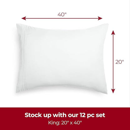 Mellanni Pillow Cases - Luxury, Extra Soft, Cooling Pillow Covers - 12 PC Iconic Collection Pillowcases - Envelope Closure(King 20" x 40", White)