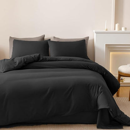 Luxlovery Black Comforter Full Size Men Women Solid Black Bedding Comforter Set Full Dark Color Quilts Blanket Soft Breathable Lightweight Pure Fluffy Comforter Set