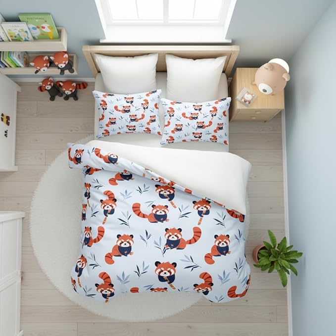 Red Panda Comforter Set Twin Size,Cute Bedding Set for Girls Kids,2 Pcs Warm Microfiber Quilt Set with 1 Pillowcase/68 * 86