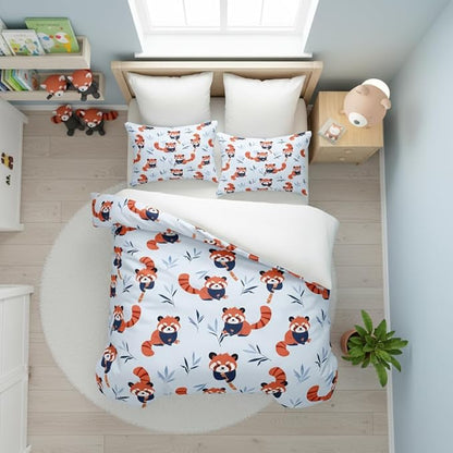 Red Panda Comforter Set Twin Size,Cute Bedding Set for Girls Kids,2 Pcs Warm Microfiber Quilt Set with 1 Pillowcase/68 * 86