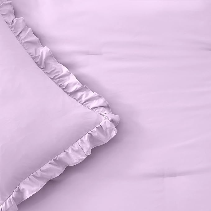 FUANNA Full Size Comforter Sets Lavender, 3 Pieces Ruffle Full Size Bedding Sets, Fluffy Bed in a Bag Full for All Seasons, Shabby Chic Full Bed Set with 1 Lightweight Comforter & 2 Pillowshams