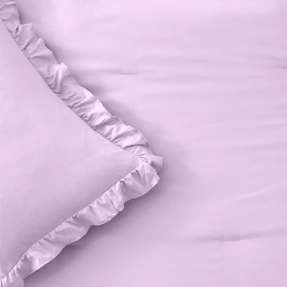 FUANNA Full Size Comforter Sets Lavender, 3 Pieces Ruffle Full Size Bedding Sets, Fluffy Bed in a Bag Full for All Seasons, Shabby Chic Full Bed Set with 1 Lightweight Comforter & 2 Pillowshams
