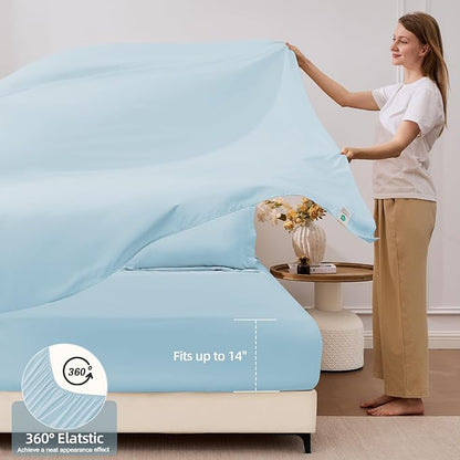 FUANNA 7 Pieces Queen Comforter Set, All Season Bed in a Bag Queen Size, Luxury Soft Bedding Sets with Comforter, Flat Sheet, Fitted Sheet, Pillowcases & Pillow Shams, Light Blue