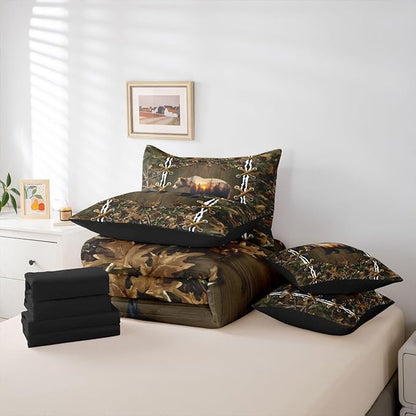 Cabin 7 Piece Comforter Set Full Bed in a Bag | Botanical Leaves Bear Bedding Sets Mens Camouflage Comforter and Sheet Set, Woodland Animals Country Bed Sets,Hunting Rustic Farmhouse Decor