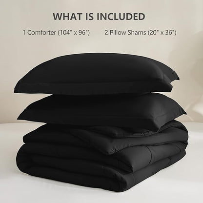 CozyLux California King Comforter Set Black - 3 Pieces Cal King Box Stitched Quilted Bedding Sets, Soft Breathable Bed Sets for All Seasons with 1 Down Alternative Comforter and 2 Pillow Shams