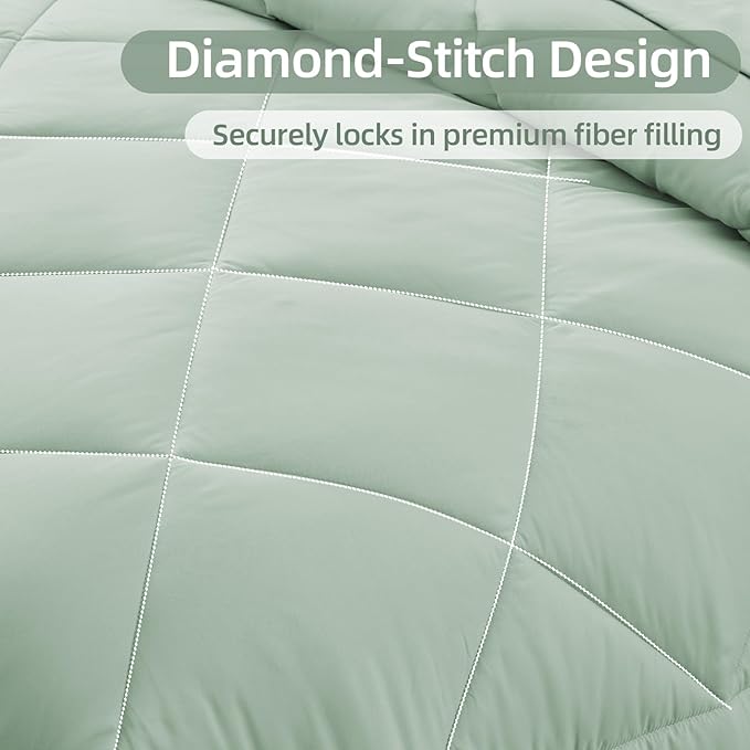 FUANNA 7 Pieces Full Size Comforter Sets, All Season Bedding Sets Full Size, Luxury Soft Bed in a Bag with Comforter, Flat Sheet, Fitted Sheet, Pillowcases & Pillow Shams, Sage Green