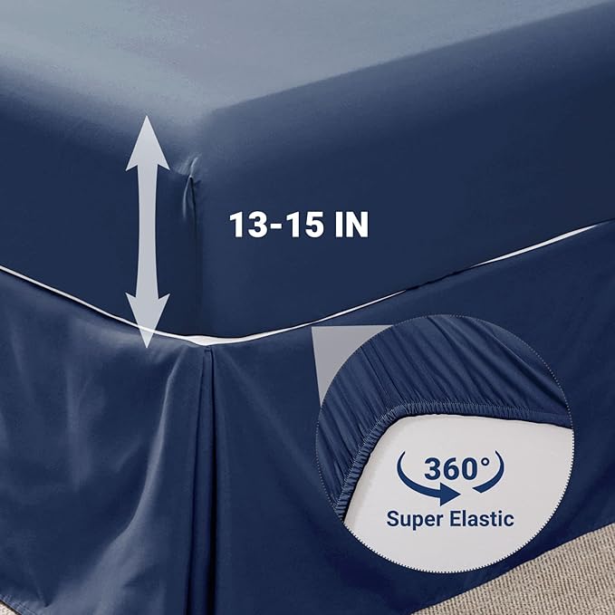 JOLLYVOGUE Navy Blue Twin Size Comforter Sets 5 Pieces, Pintuck Bed in a Bag Comforter Set for Bedroom, Bedding Comforter Sets with Comforter, Sheets,Ruffled Shams & Pillowcases
