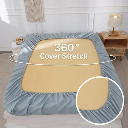 Simple&Opulence Belgian Linen Sheet Set Solid Color - 4 Pieces (1 Flat Sheet, 1 Fitted Sheet & 2 Pillowcases) Natural Flax Cotton Blend Soft Breathable Farmhouse Bedding - Full Size, Dusty Blue