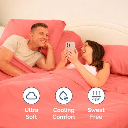 Flex Top Split Head King 4 Piece Sheet Set - Comfy Breathable & Cooling Bed Sheets Set - Hotel Luxury Bedding for Women, Men, Kids, Teens, Boys & Girls - Deep Pockets, Ultra-Soft - Oeko-Tex - Coral