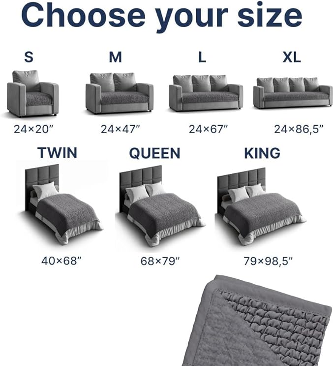 PAULATO BY GA.I.CO. Waterproof Blanket for Bed – Twin Size Cover for Incontinence – Machine Washable Stain-Resistant Protector for Couch and Sofa – Absorbent Pad - Dark Grey