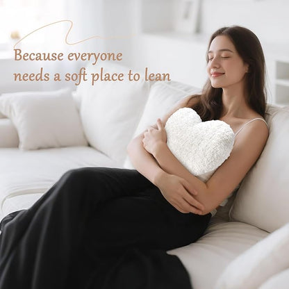 Heart Pillow White Throw Pillows, Soft and Fluffy Decorative Pillows for Bed Couch Chair, Cute Heart Shaped Room Decor for Valentine Anniversary Birthday Halloween Christmas (Medium, 20"x15")