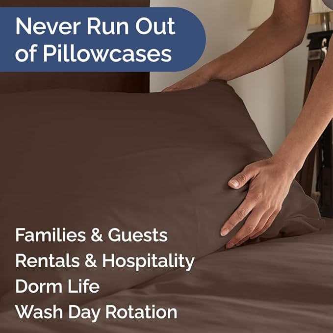 King Pillow Cases Set of 10 - Ultra Soft Hotel Quality Pillowcase Covers - Comfy & Wrinkle Free - Shrink, Stain and Fade Resistant - Easy-Care, Machine Washable Pillow Protectors - 10 Pcs Set - Brown