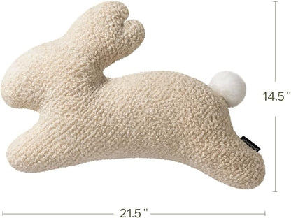 Phantoscope Happy Easter Bunny Shaped Throw Pillow, Plush Boucle Jumping Rabbit Cushion Sherpa Easter Decorative Pillow for Couch Living Room Bed, Beige, 14.5 x 21.5 inches