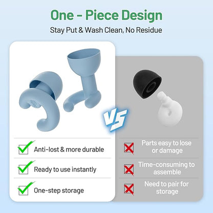 Noise Cancelling Ear Plugs for Sleep, Small Ear Fit - No-Pain for Side Sleepers, 33dB NRR Reusable Silicone One-Piece Design, 4 Sizes for Adults & Kids, Portable Case