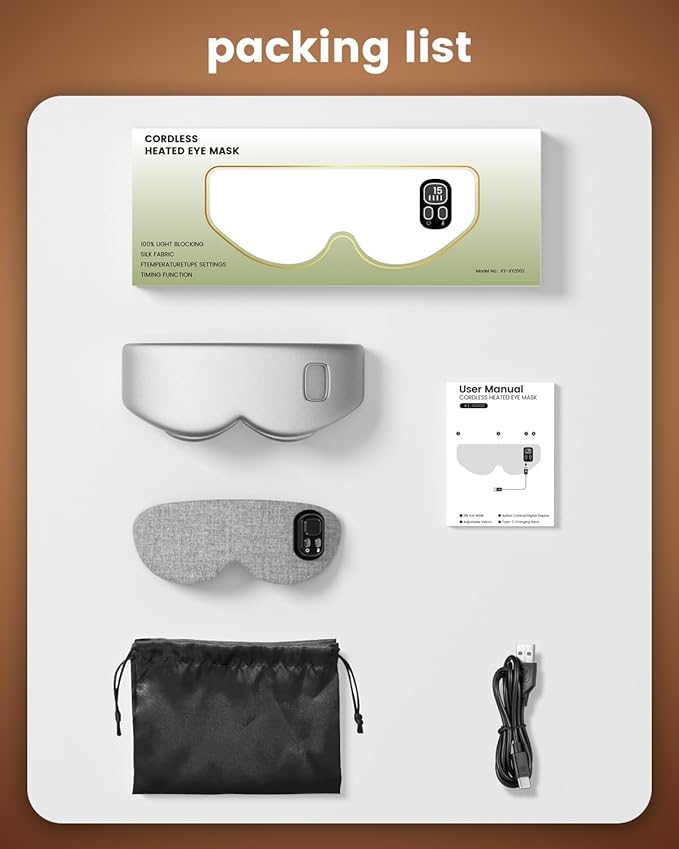 Anydance Heated Eye Mask - Cordless Eye Mask for Dry Eyes, Eye Relief, Improved Sleep, Timed Shutdown, 4 Temperature, Washable Eye Heating Pad for Travel, Removable for Cleaning - Grey