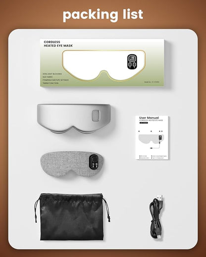 Anydance Heated Eye Mask - Cordless Eye Mask for Dry Eyes, Eye Relief, Improved Sleep, Timed Shutdown, 4 Temperature, Washable Eye Heating Pad for Travel, Removable for Cleaning - Grey
