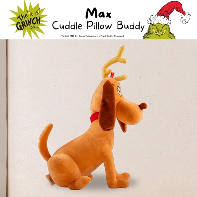 Dr. Seuss The Grinch Max Dog Holiday & Christmas Bedding Super Soft Plush Cuddle Pillow Buddy, (Officially Licensed Product) by Franco