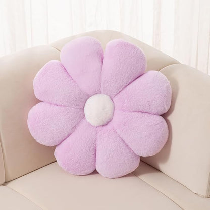 FIONOUT Purple Flower Pillow Decorative Throw Pillows, 17.7In Soft Daisy Pillow Flower Shaped Pillow Floor Seating Custion for Reading and Room Dector
