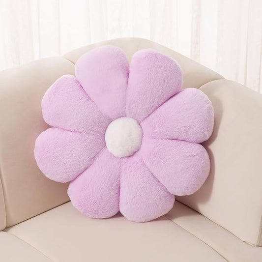 FIONOUT Purple Flower Pillow Decorative Throw Pillows, 25.5In Soft Daisy Pillow Flower Shaped Pillow Floor Seating Custion for Reading and Room Dector