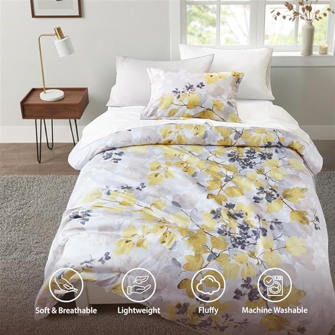 Twin XL Comforter Set Yellow Bed Set, 6 Pieces Cute Floral Bedding Set Ultra Soft Botanical Flowers Comforter, Sheets, Pillowcases & Sham