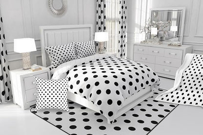 Manfei Black Polka Dots Comforter Set Toddler Size,French Style Dots Cartoon Cute Bedding Set 2 Pcs for Boys Girls,Geometric Circles Black White Simple Art Comforter,1 Pillowcase