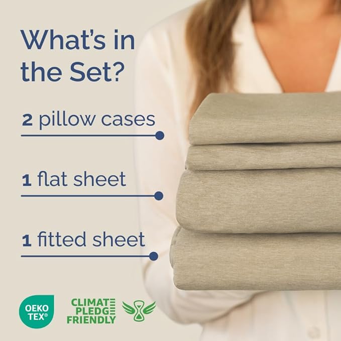 Full XL Size 4 Piece Sheet Set - Comfy Breathable & Cooling Bed Sheets Set - Hotel Luxury Bedding for Women, Men, Kids, Teens, Boys & Girls - Deep Pockets & Wrinkle Free - Oeko-Tex - Heathered Beige