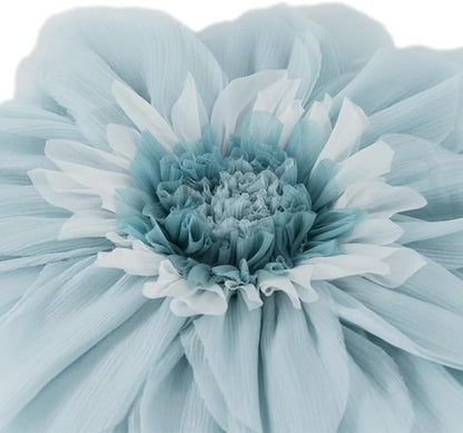 3D Light Blue Flower Round Decorative Throw Pillow with Insert Soft Cute Floral Accent Pillow Cushion for Bed Couch Bedroom Living Room Nursery Boho Aesthetic Home Decor 12Inch Blue and White