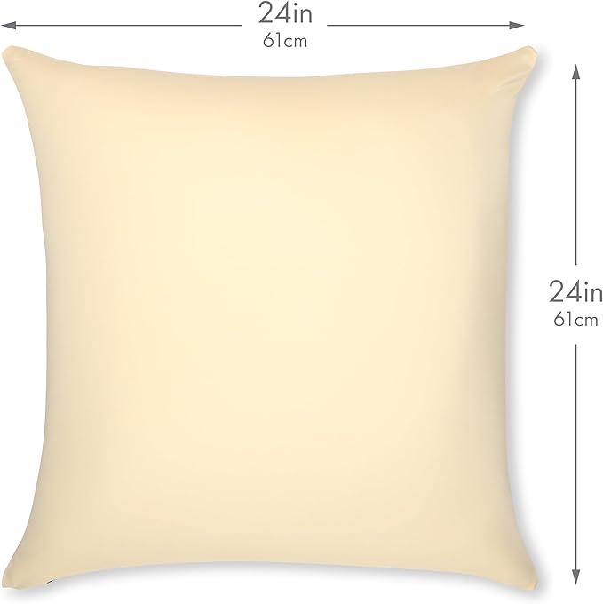 PILLOWY 24"x24" Throw Pillow - Off white- Creme: 1Pcs Luxurious Premium Microbead Pillow With 85/15 Nylon/Spandex Fabric. Forever Fluffy, Outstanding Beauty & Support. Silky, Soft & Beyond Comfortable
