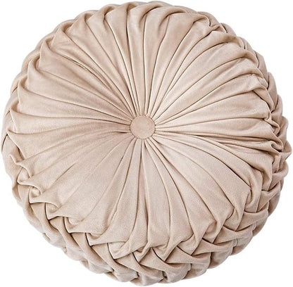 S_SSOY Round Throw Pillow for Couch Decorative 13"X13" Pumpkin Round Velvet Cushion for Sofa Bed Chair Floor Car Decorative (Beige)