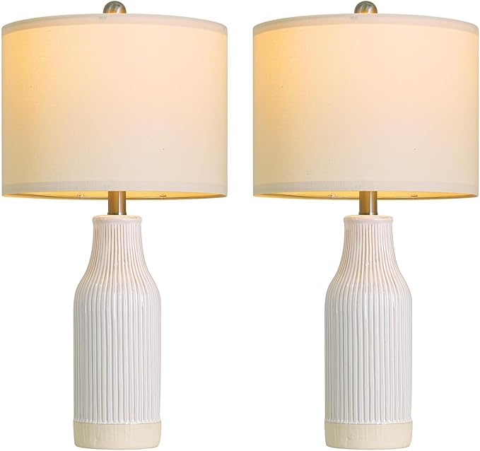 23.75" Modern Ceramic Table Lamps Set of 2, Stylish Bedside Lamps for Bedroom, Gorgeous Lamps for Nightstand, Lamps for Living Room, Farmhouse End Table Lamps, Cream Home Decor