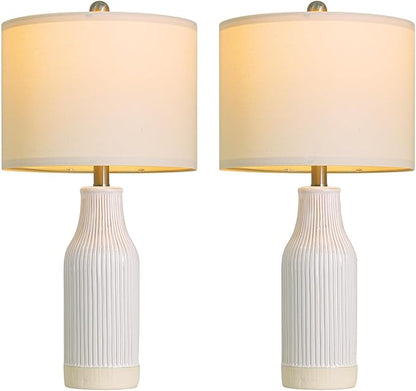 23.75" Modern Ceramic Table Lamps Set of 2, Stylish Bedside Lamps for Bedroom, Gorgeous Lamps for Nightstand, Lamps for Living Room, Farmhouse End Table Lamps, Cream Home Decor