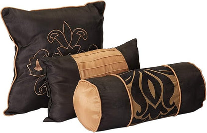 Chezmoi Collection 7-Piece Jacquard Floral Comforter Set, California King, Black/Gold