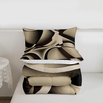 Castle Fairy Retro Circle Comforter Set Queen Size Brown Khaki Black Bedding Set for Kids Boys Girls Bedroom Decoration Stripe Line Art Bed Duvet Insert Geometric Modern Comforter with 2 Pillowcase