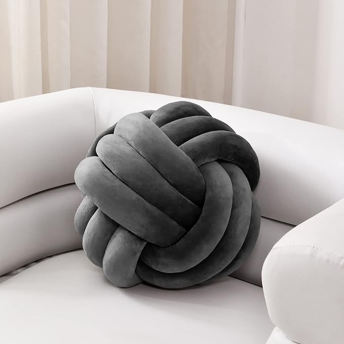 Sioloc Soft Knot Ball Pillows,Round Throw Pillow Cushion Home Decoration Plush Pillow,Throw Knotted Pillow Handmade Round Plush Pillow（7.8inches,Dark Grey）