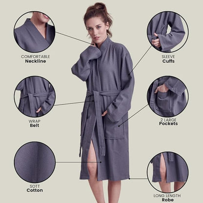 Luxurious Bathrobe for Women - Soft & Absorbent - Lightweigh & Comfort - Long & Kimono - Waffle & Cotton - Hotel/Spa Robe