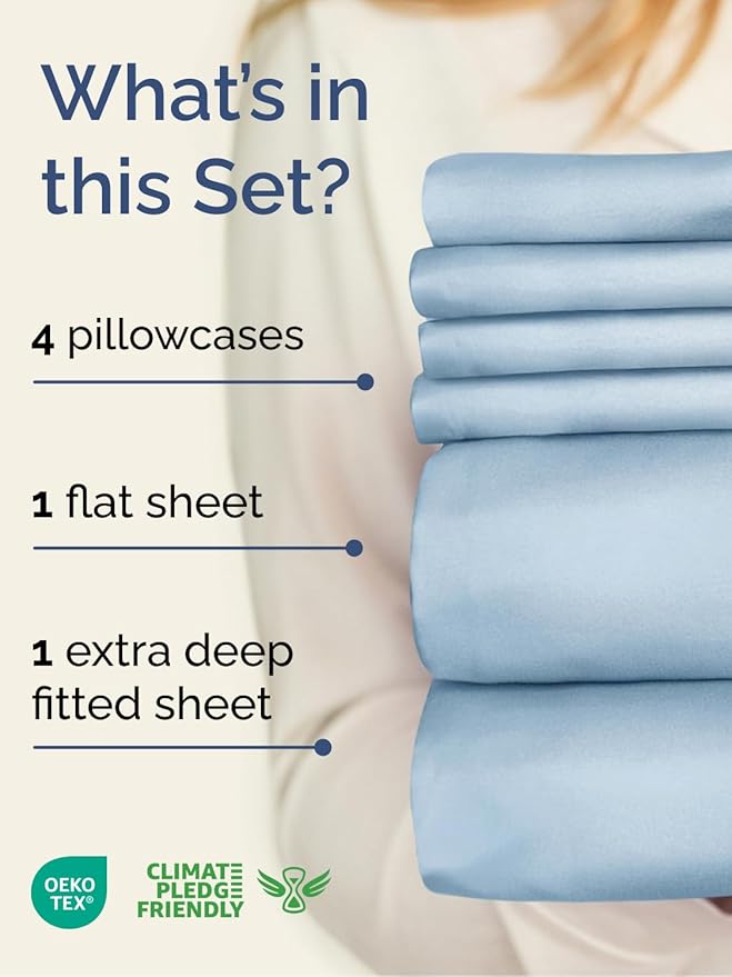 Extra Deep Queen Sheet Set - 6 Piece Breathable and Cooling Sheets - Hotel Luxury Bedding for Women, Men, Kids & Teens - Easy Secure Fit - Soft, Wrinkle Free and Comfy - Extra Deep Pockets - Sky Blue