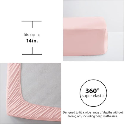 Zzlpp King Comforter Set 7 Pieces, Pink Seersucker Bed in a Bag with Comforter and Sheets, All Season Bedding Sets with 1 Comforter, 2 Pillow Shams, 2 Pillowcases, 1 Flat Sheet