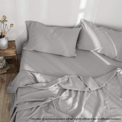 Simple&Opulence Belgian Linen Sheet Set Solid Color - 3 Pieces (1 Flat Sheet, 1 Fitted Sheet & 1 Pillowcase) Natural Flax Cotton Blend Soft Breathable Farmhouse Bedding - Twin Size, Grey