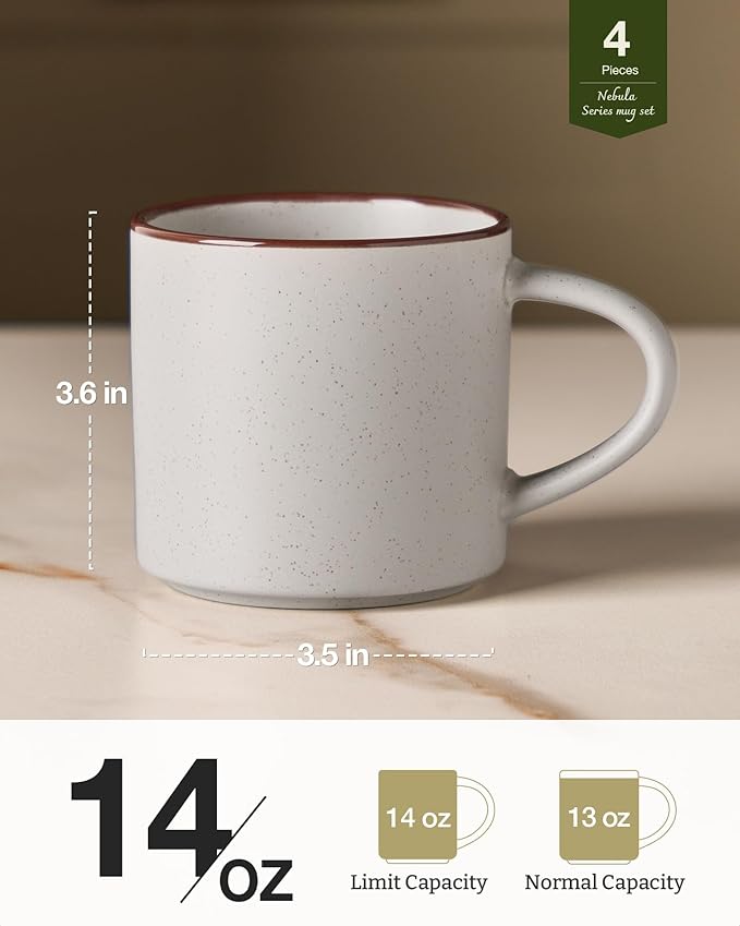 famiware Coffee Mugs Set of 4, Nebula 14oz Coffee Mugs, Ceramic Cup Set with Handle for Latte, Tea, Milk, Cappuccino, Cocoa, Light Gray