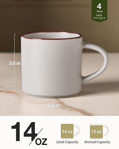famiware Coffee Mugs Set of 4, Nebula 14oz Coffee Mugs, Ceramic Cup Set with Handle for Latte, Tea, Milk, Cappuccino, Cocoa, Light Gray