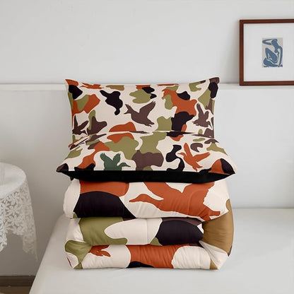 Erosebridal Camouflage Comforter Set Twin Size Camo Bedding for Kids Hunting Farmhouse Camping Comforter Vintage Green Army Room Decor Wild Duck Rustic Animal Duvet Set