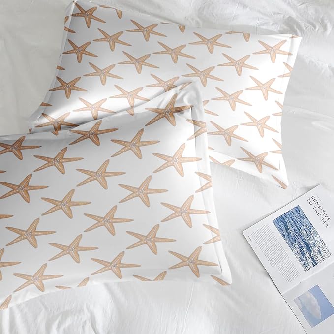 Comforter Set Full Size, Boho Sea Shells 7 Pcs Bedding for Kids and Adults, Nautical Beach Summer Bed Sheet Sets with Fitted Sheet 2 Pillowcases & 2 Shams for Bedroom Bed Decor